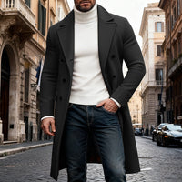 Double Breasted Overcoat with Hip Length Coverage and Tailored Shoulders