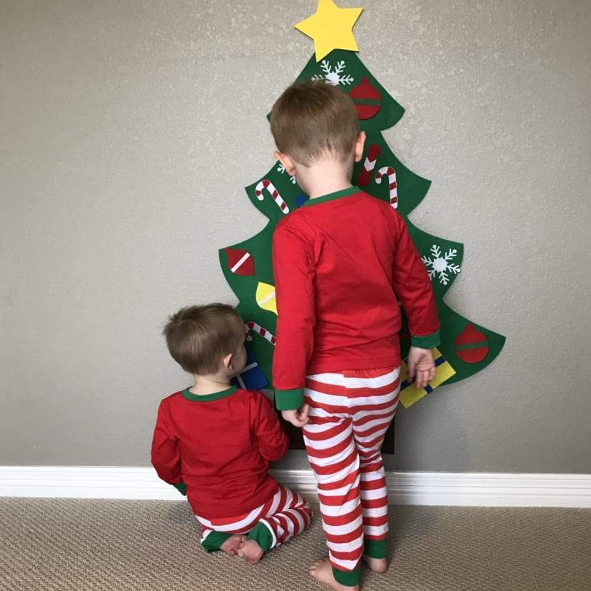 Felt Christmas Tree Set with Hook and Loop Ornaments for Kids to Decorate and Rearrange