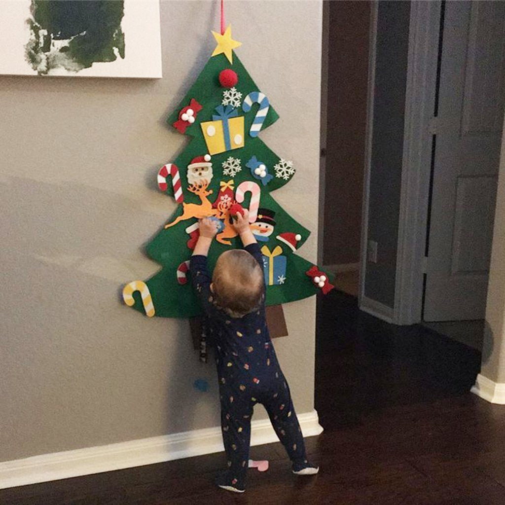 Felt Christmas Tree Set with Hook and Loop Ornaments for Kids to Decorate and Rearrange