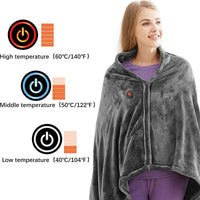 Electric Shawl Blanket with Zipper and Three Heat Modes, Machine Washable