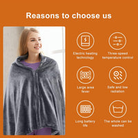 Electric Shawl Blanket with Zipper and Three Heat Modes, Machine Washable