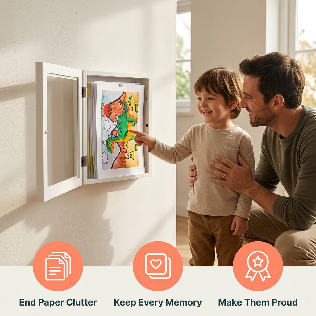 Children's Art Display Frame with Magnetic Latch and 150-Sheet Storage