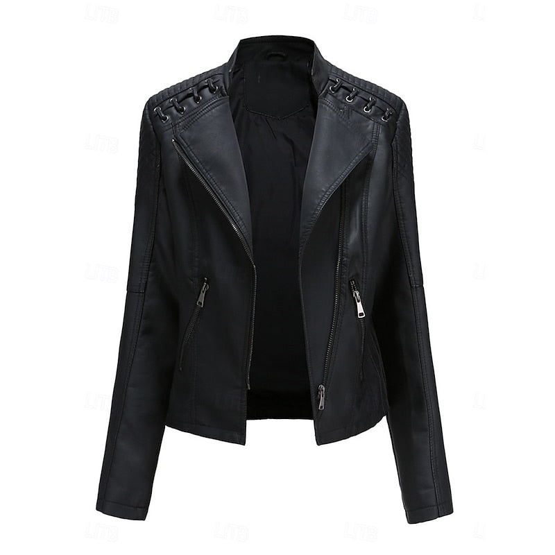 Womens Tailored Biker Jacket with a Structured Silhouette in Black, Khaki, Red or Pink