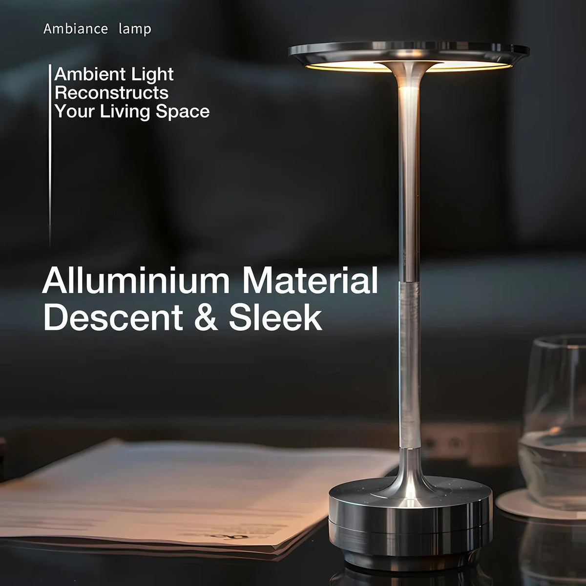 Cordless Rechargeable LED Table Lamp with Touch Dimming and Three Color Temperatures in Gold, Silver or Black