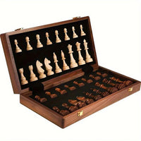 Folding Wooden Chess Set with Magnetic Closure and Storage Compartments for Home and Travel