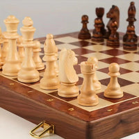 Folding Wooden Chess Set with Magnetic Closure and Storage Compartments for Home and Travel