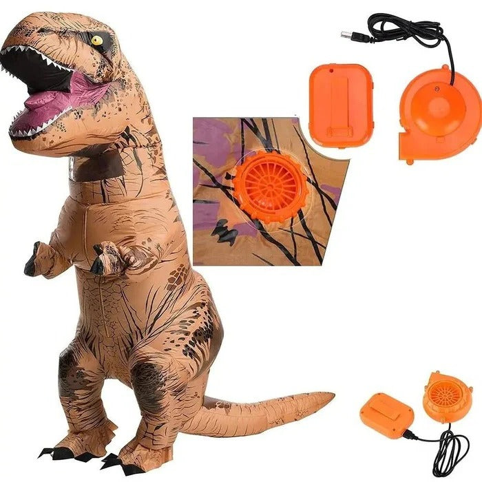 Inflatable T Rex Costume for Adults with Built in Blower Fan and Gloves for Halloween Parties