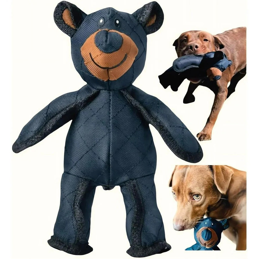 Dog Toy Bear with Squeaker and Nylon Rubber Construction, 8x10 Inches