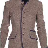Two Tone Blazer with Stand Collar and Button Front, Cropped Waist