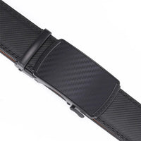 Mens Genuine Leather Ratchet Belt with Automatic Slide Buckle in Black Brown Or Blue