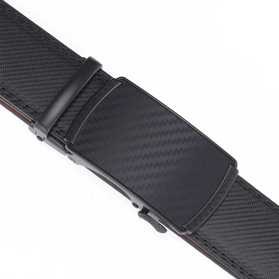 Mens Genuine Leather Ratchet Belt with Automatic Slide Buckle in Black Brown Or Blue