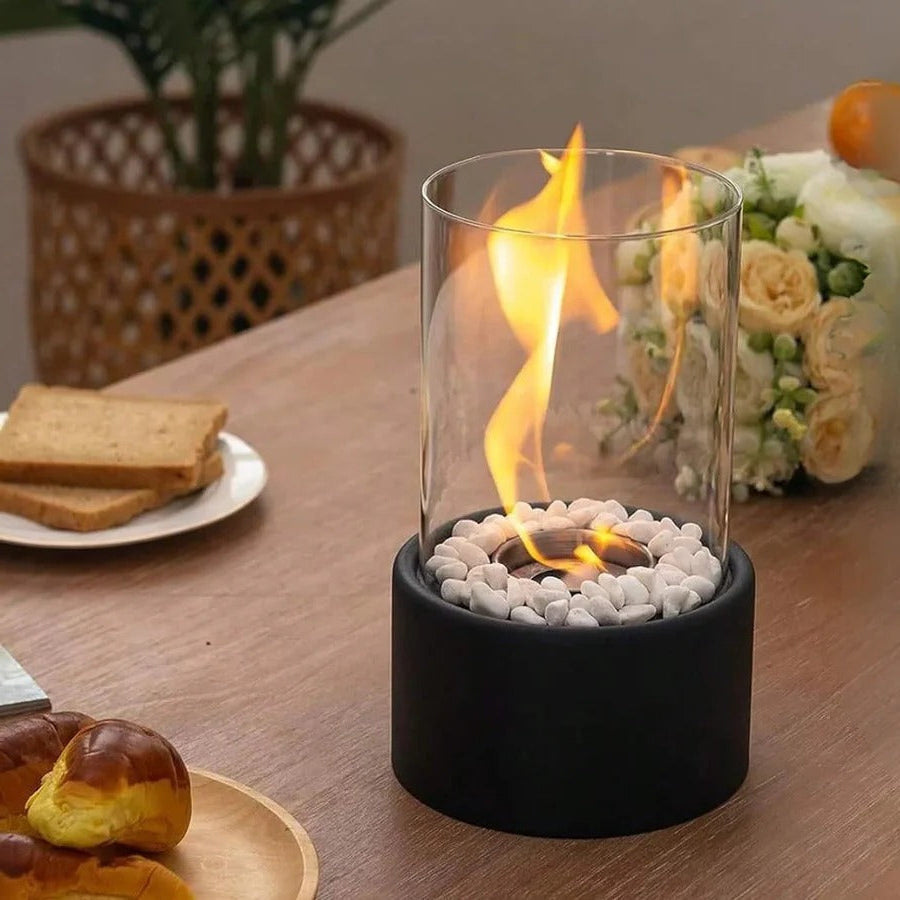 Portable Tabletop Fireplace with Real Ethanol Flames and Included Snuffer