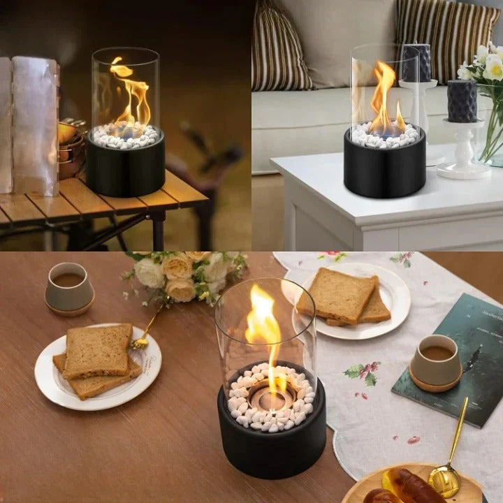 Portable Tabletop Fireplace with Real Ethanol Flames and Included Snuffer