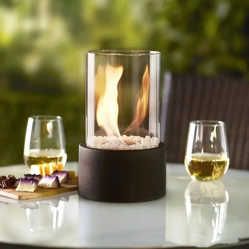 Portable Tabletop Fireplace with Real Ethanol Flames and Included Snuffer