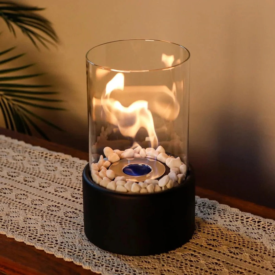 Portable Tabletop Fireplace with Real Ethanol Flames and Included Snuffer