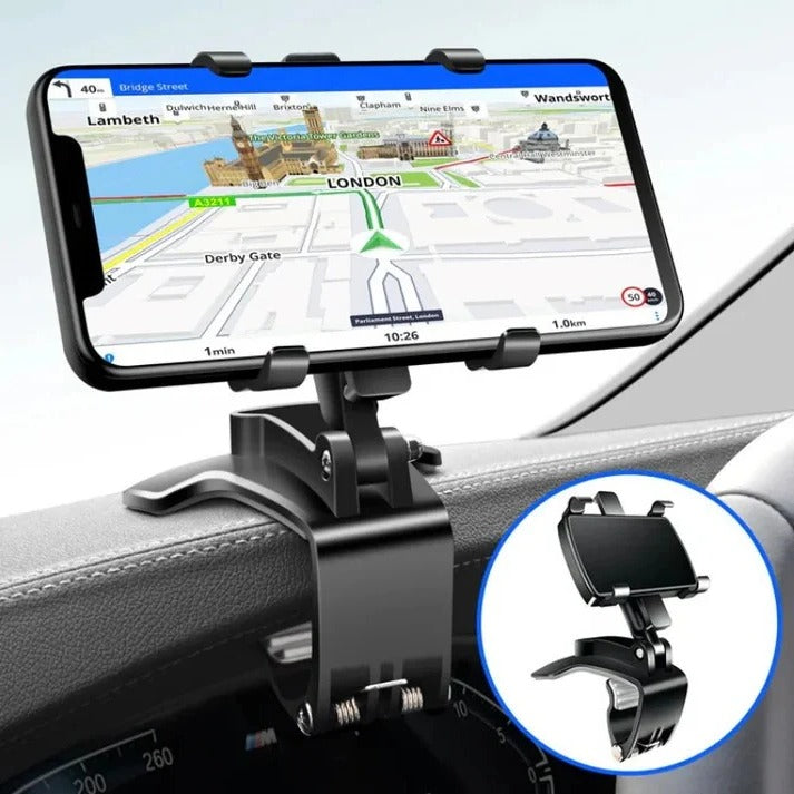 Dashboard Phone Mount with 360 Rotation and Dual Clamping Arms