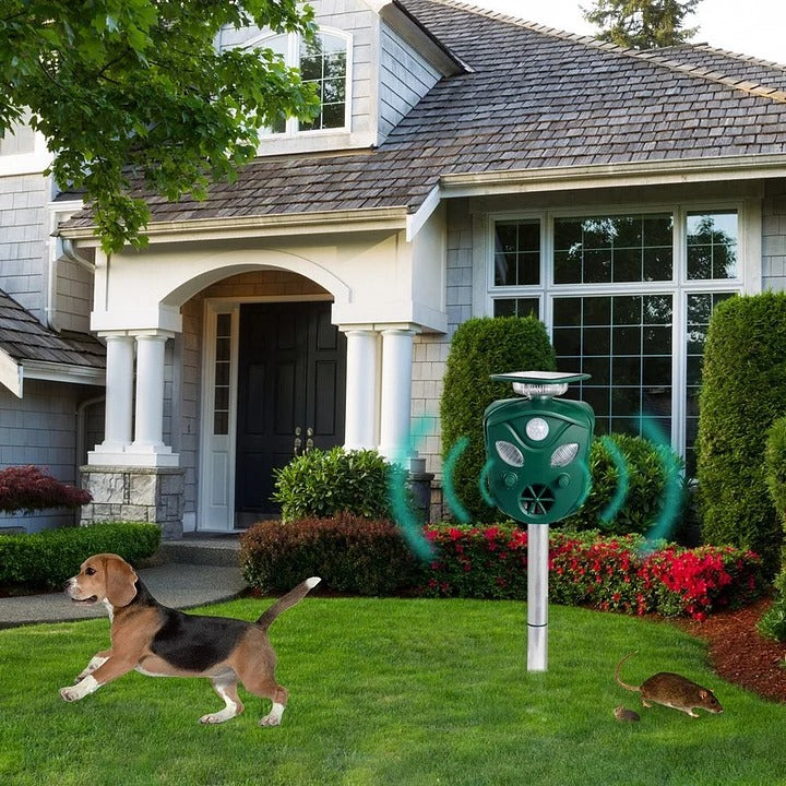 Ultrasonic Animal Repeller Solar Powered 360 Degree Coverage