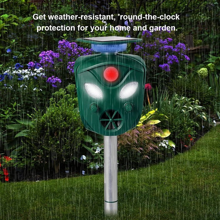 Ultrasonic Animal Repeller Solar Powered 360 Degree Coverage
