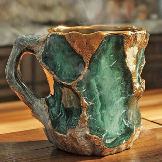 Textured Crystal Coffee Mug with Mineral Pattern and Light-Reflecting Surface