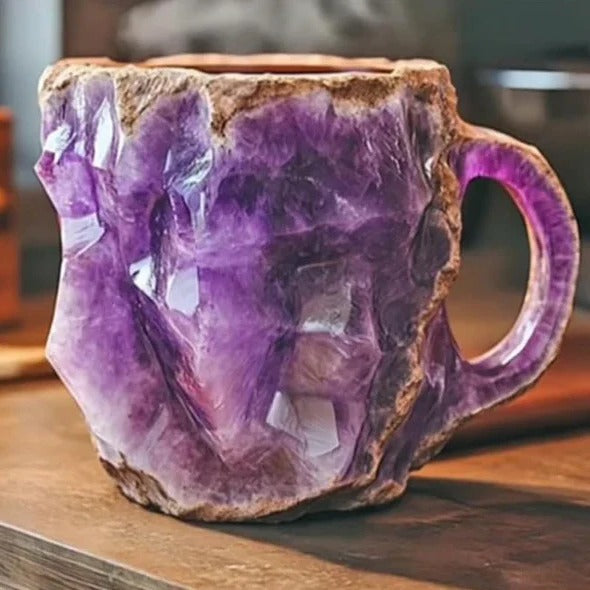 Textured Crystal Coffee Mug with Mineral Pattern and Light-Reflecting Surface