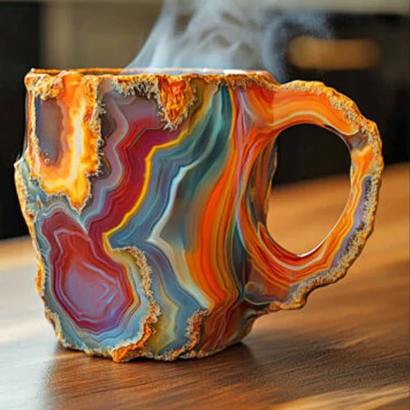 Textured Crystal Coffee Mug with Mineral Pattern and Light-Reflecting Surface