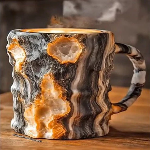 Textured Crystal Coffee Mug with Mineral Pattern and Light-Reflecting Surface
