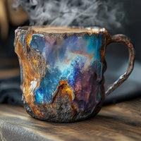 Textured Crystal Coffee Mug with Mineral Pattern and Light-Reflecting Surface