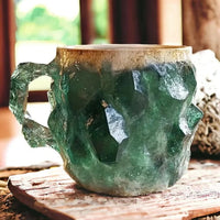 Textured Crystal Coffee Mug with Mineral Pattern and Light-Reflecting Surface