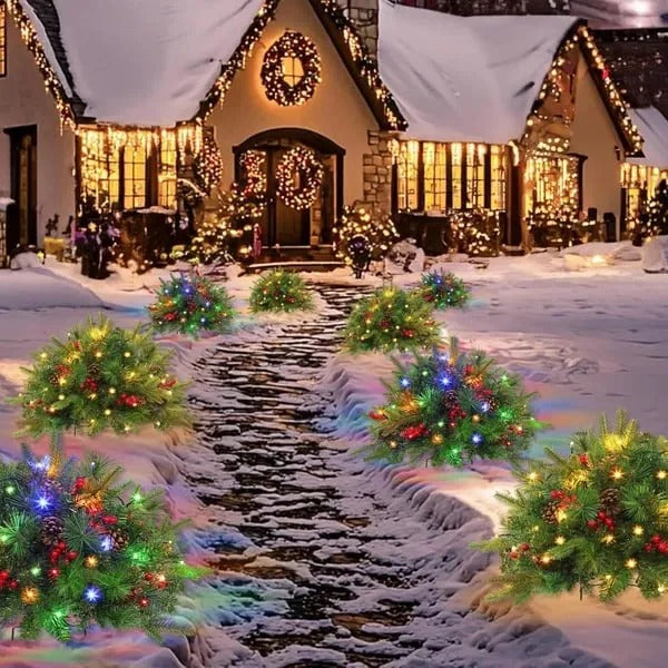 Pre-Lit Evergreen Urn Filler with 35 Warm White Lights and Auto Timer