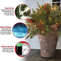 Pre-Lit Evergreen Urn Filler with 35 Warm White Lights and Auto Timer