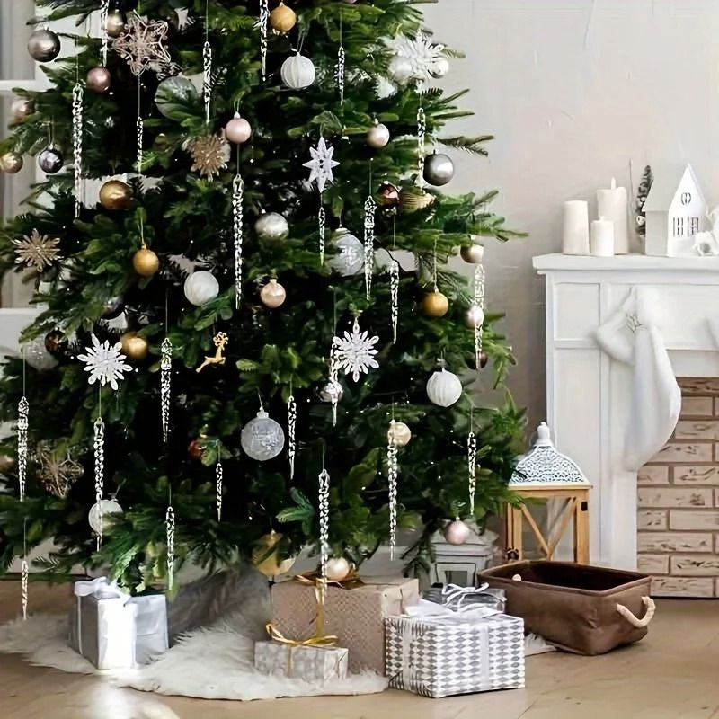 Transparent Icicle Ornaments with Light Reflecting Surface, 12-Piece Set All Vera Mart