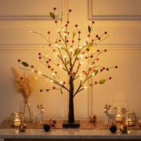 Light Up Tree with Red Berries and Soft Warm Glow Standing 21 Inches Tall for Tabletops