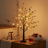 Light Up Tree with Red Berries and Soft Warm Glow Standing 21 Inches Tall for Tabletops