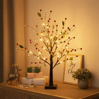 Light Up Tree with Red Berries and Soft Warm Glow Standing 21 Inches Tall for Tabletops