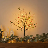 Light Up Tree with Red Berries and Soft Warm Glow Standing 21 Inches Tall for Tabletops