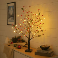 Light Up Tree with Red Berries and Soft Warm Glow Standing 21 Inches Tall for Tabletops