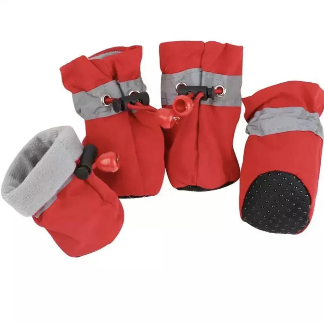 Winter Dog Boots Set of Four with Anti Slip Sole and Adjustable Ankle Straps in Four Colors