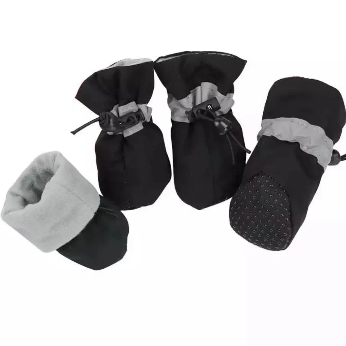 Winter Dog Boots Set of Four with Anti Slip Sole and Adjustable Ankle Straps in Four Colors
