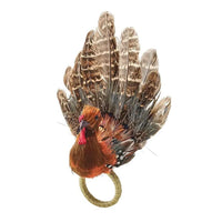 Thanksgiving Turkey Napkin Rings with Natural Feathers, Set of 4