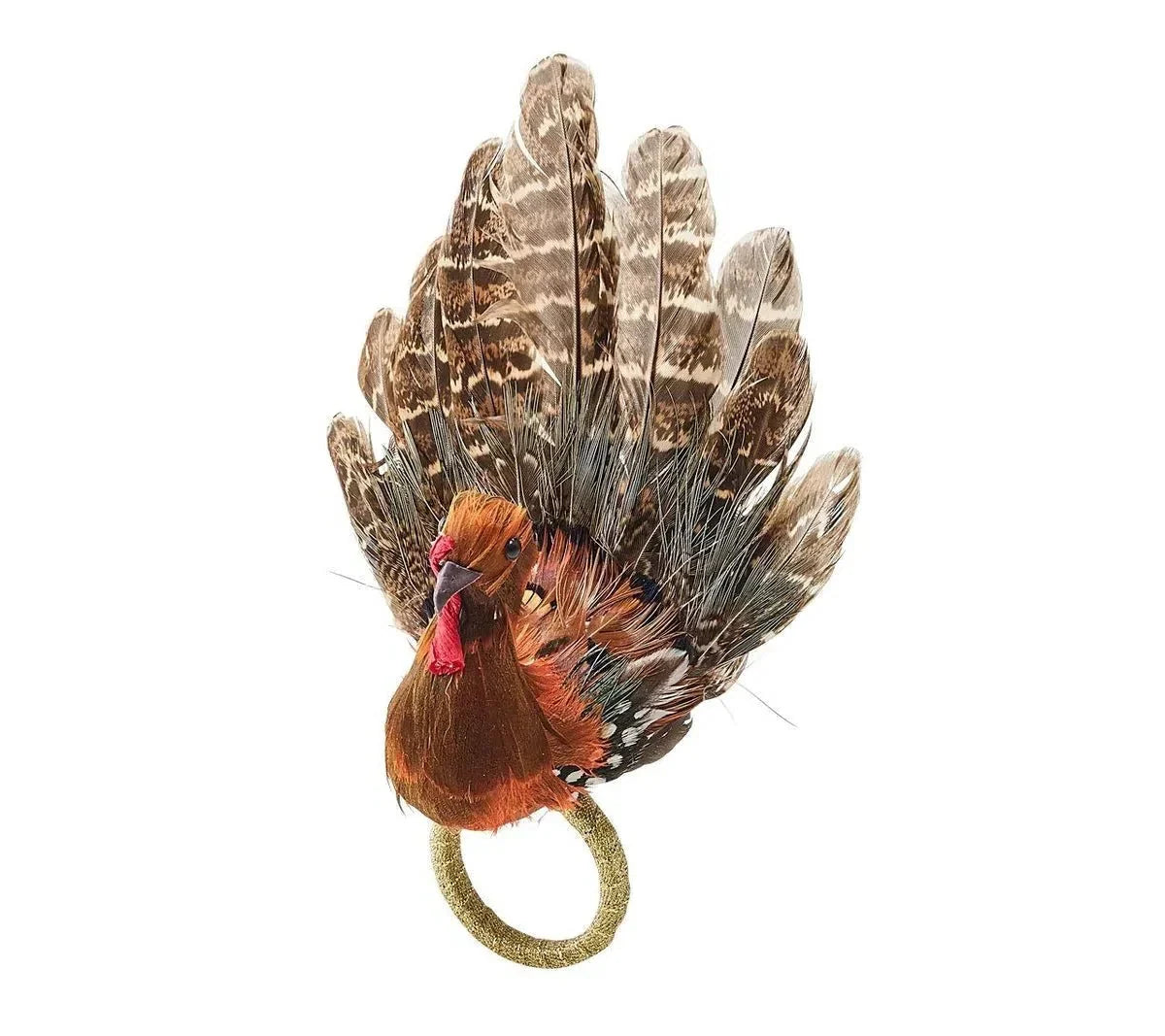 Thanksgiving Turkey Napkin Rings with Natural Feathers, Set of 4