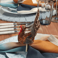 Thanksgiving Turkey Napkin Rings with Natural Feathers, Set of 4