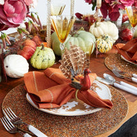 Thanksgiving Turkey Napkin Rings with Natural Feathers, Set of 4