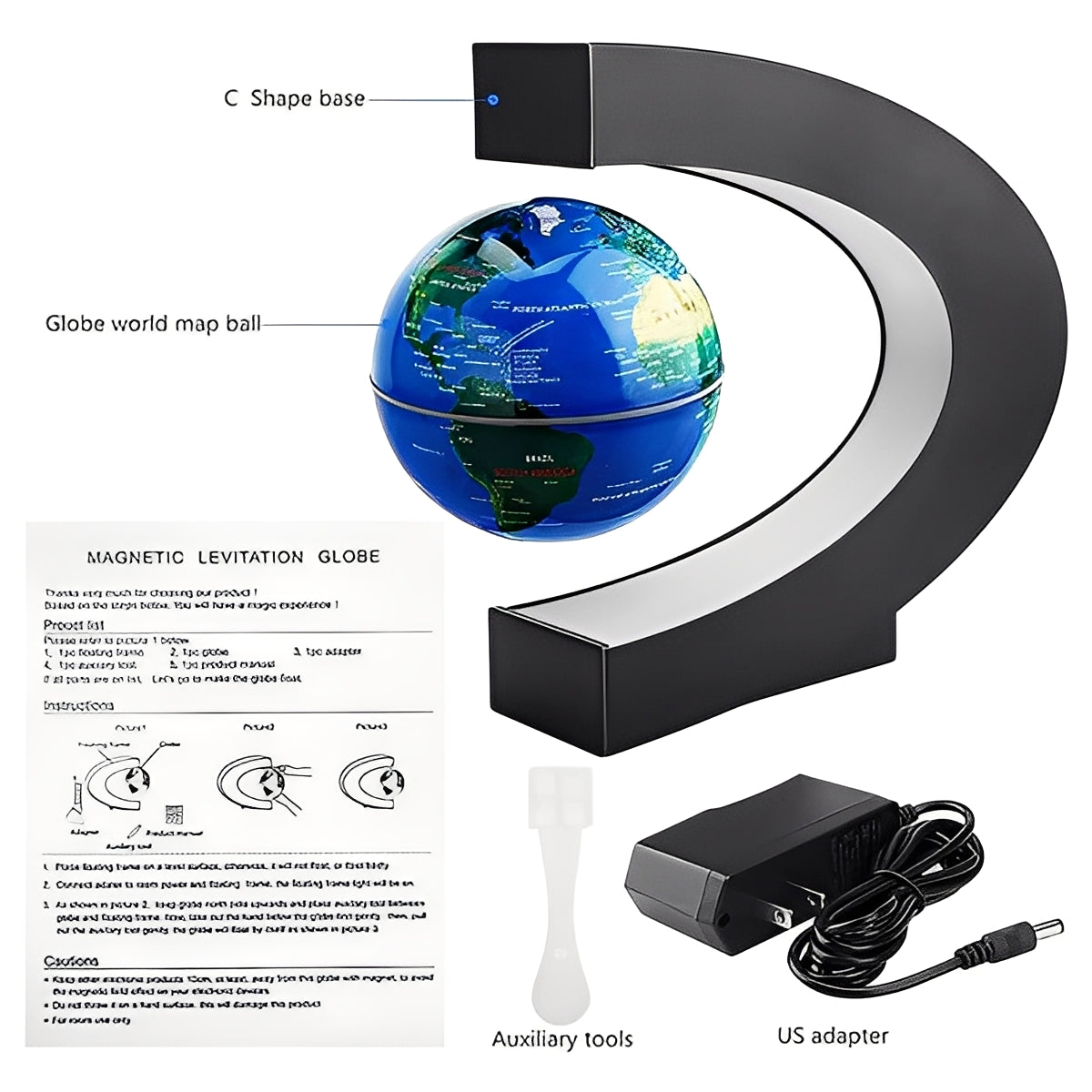 Levitating Globe with Electromagnetic Base and Integrated LED Ring Light