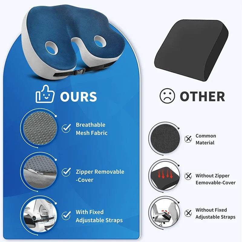 Seat Cushion with Adjustable Memory Foam for Sit Bone Relief