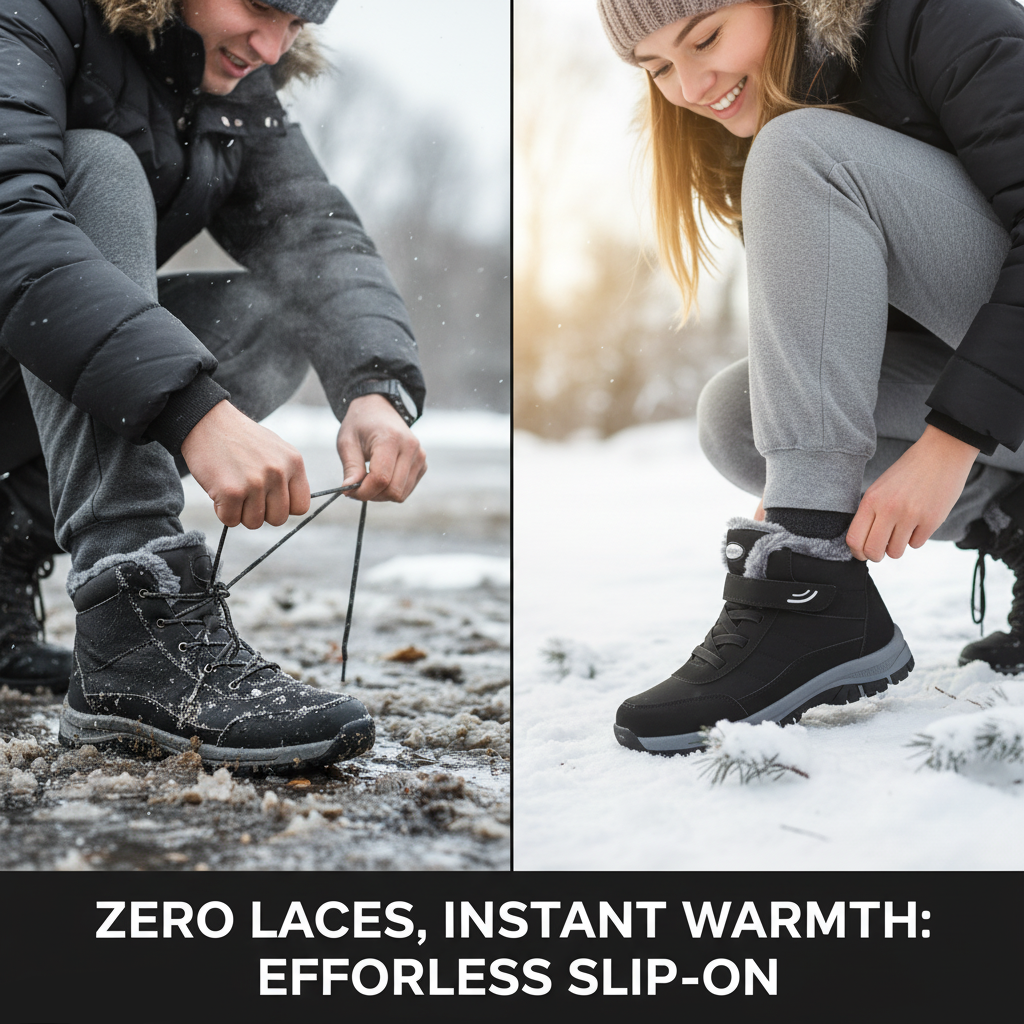 Waterproof Slip-On Snow Boots with Deep Tread Outsole and Plush Lining