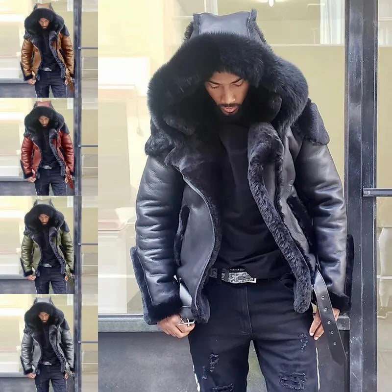 Men's Motorcycle Jacket with Wind Blocking PU Material and Water Resistant Outer Layer