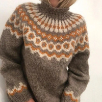 Fair Isle Knit Pullover Sweater in Wool Blend with Ribbed Cuffs for Cold Weather Layering