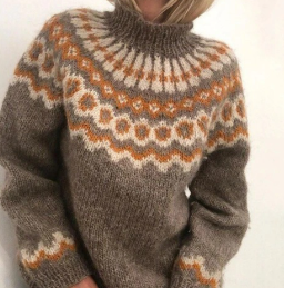 Fair Isle Knit Pullover Sweater in Wool Blend with Ribbed Cuffs for Cold Weather Layering