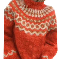 Fair Isle Knit Pullover Sweater in Wool Blend with Ribbed Cuffs for Cold Weather Layering