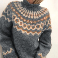 Fair Isle Knit Pullover Sweater in Wool Blend with Ribbed Cuffs for Cold Weather Layering